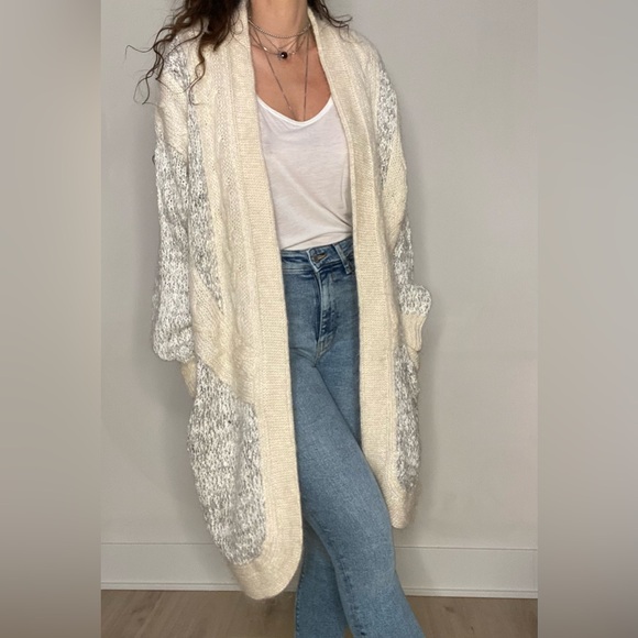 Amazing vintage mohair blend slouchy warm neutral cream coloured open cardigan - Picture 2 of 13